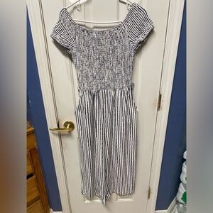 J for Justify NWT Women's Smocked Jumpsuit Multicolor Striped Wide Leg Size L